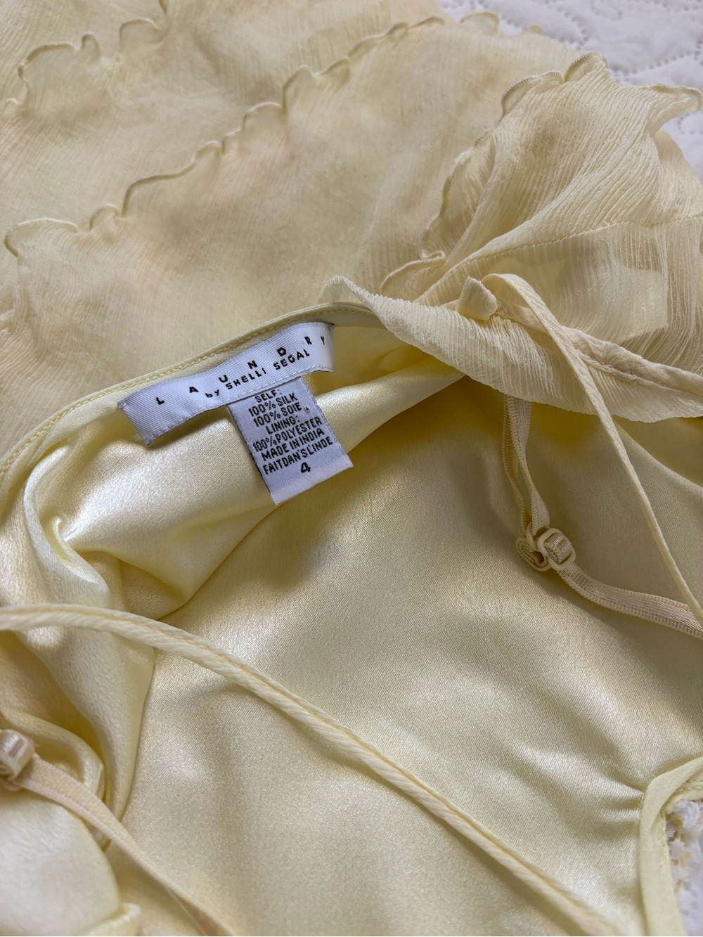 Laundry by Shelli Segal 100% Silk Yellow Tiered Ruffle Y2K Dress Size 4 - Picture 9 of 12